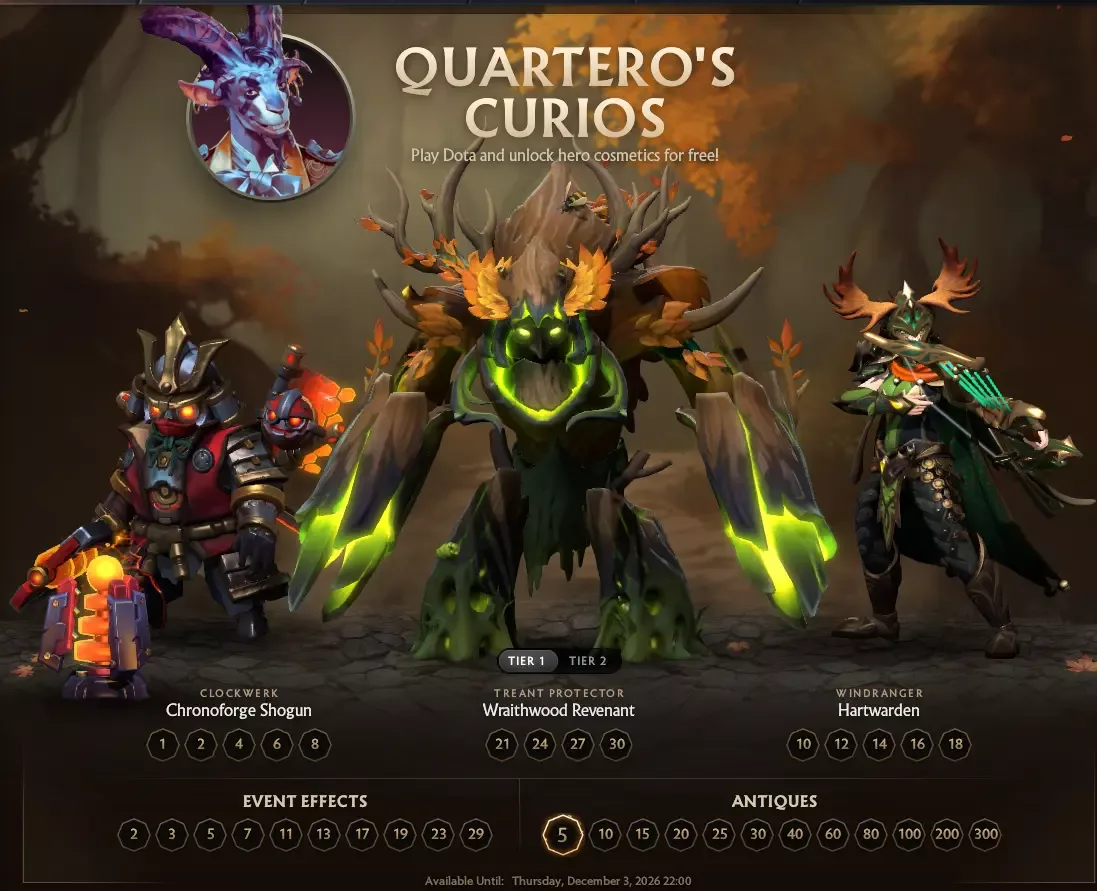 New Quartero's Curios Sets for Clockwerk, Treant Protector, and Windranger Released in Dota 2