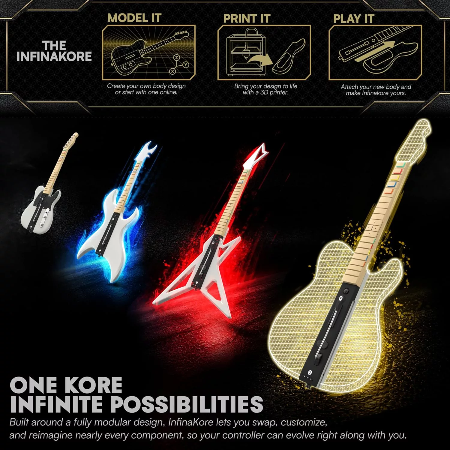 Drakong unveils InfinaKore guitar controller with 3D-print support